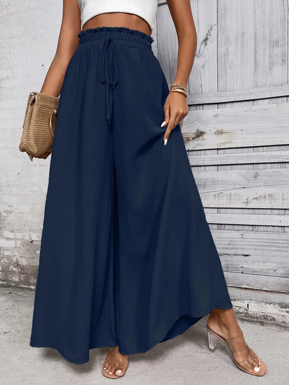 Honey Tied High Waist Wide Leg Pants – Dark Blue for Shopify Collective (11 view)