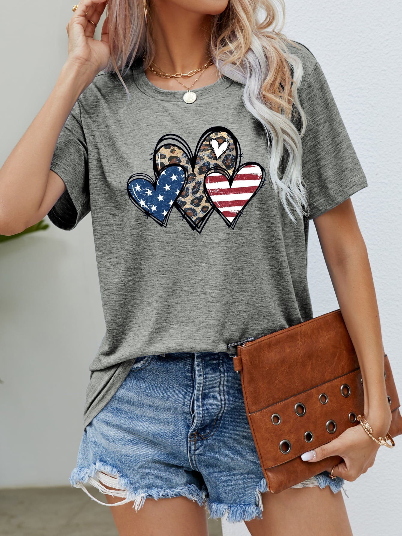 US Flag Leopard Heart Graphic Tee – Mid Gray Women's Top for Shopify Collective (13 view)