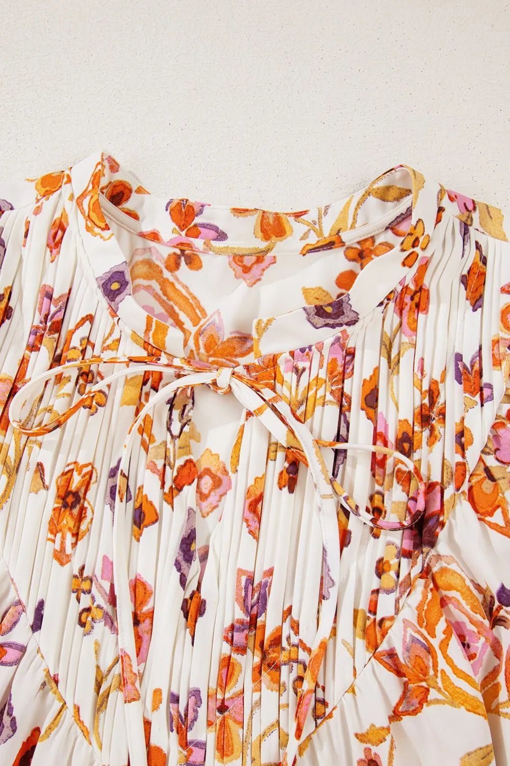Printed Tie Neck Cap Sleeve Mini Dress – Floral for Shopify Collective (9 view)