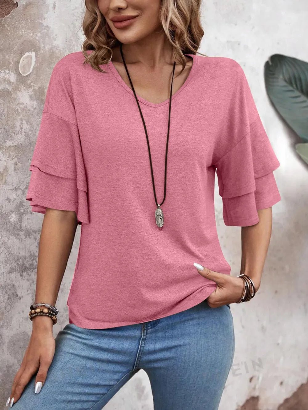V - Neck Half Sleeve Blouse – Dusty Pink for Shopify Collective (20 view)