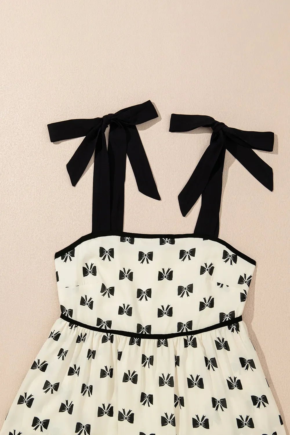 Bow Knot Color Contrast Trim Knotted Shoulder Mini Dress – Beige for Shopify Collective (12 view)