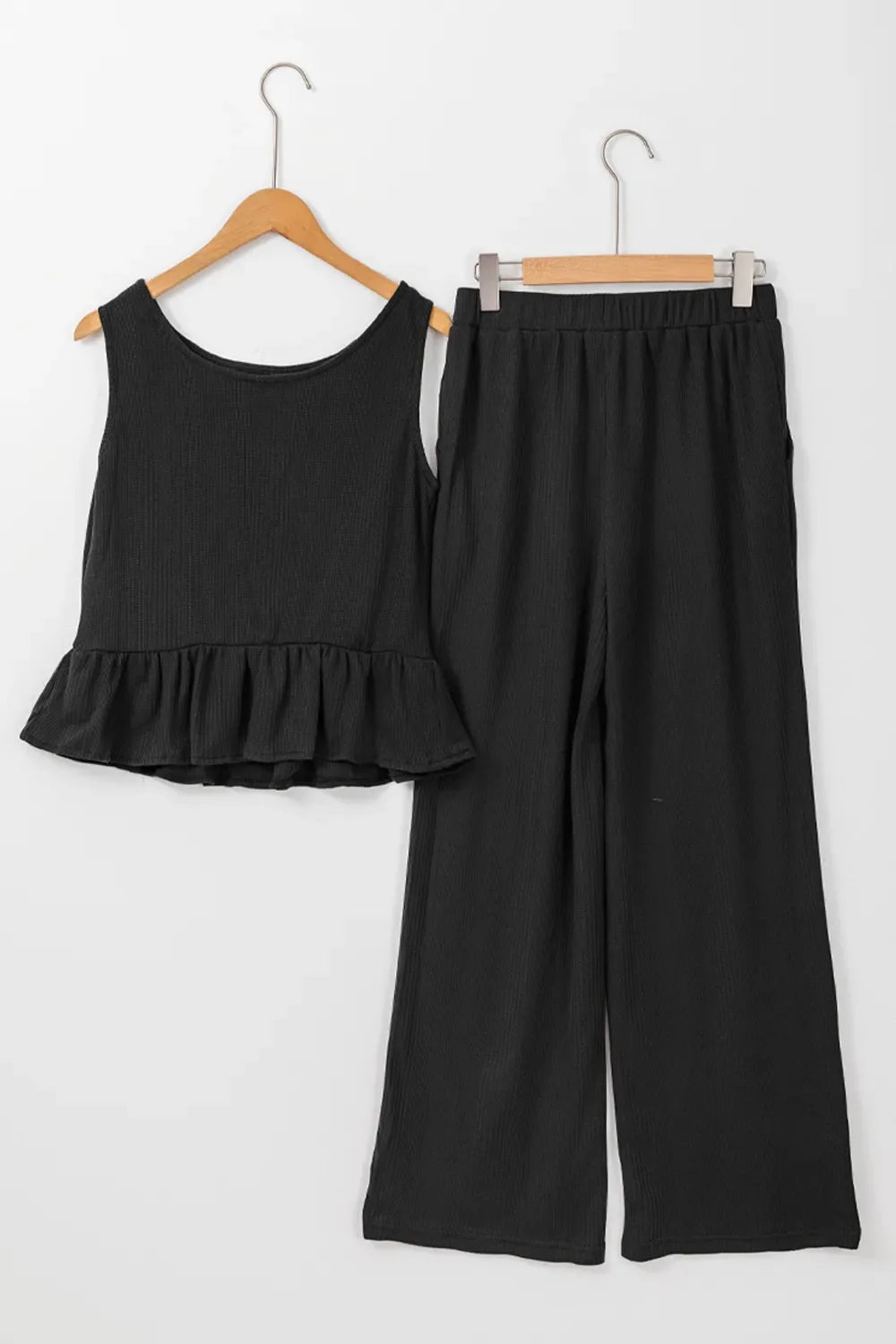 Color Ribbed Ruffle Tank Top and Pants Set – Black for Shopify Collective (18 view)