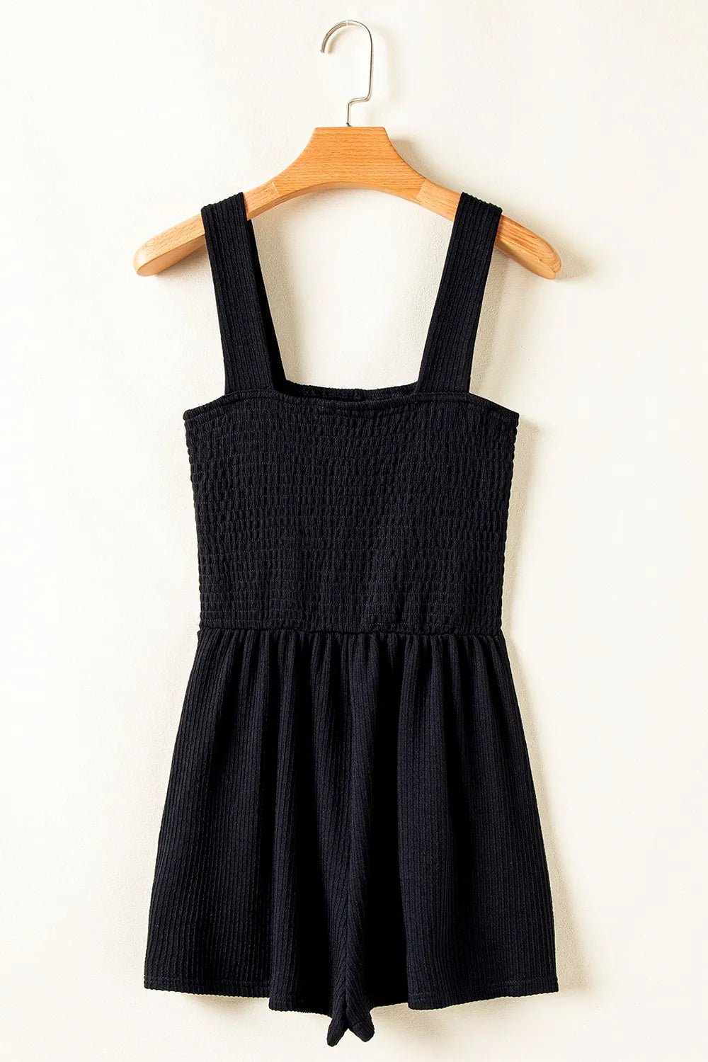 Smocked Bust Textured Knit Sleeveless Romper – Black Women's Top for Shopify Collective (6 view)