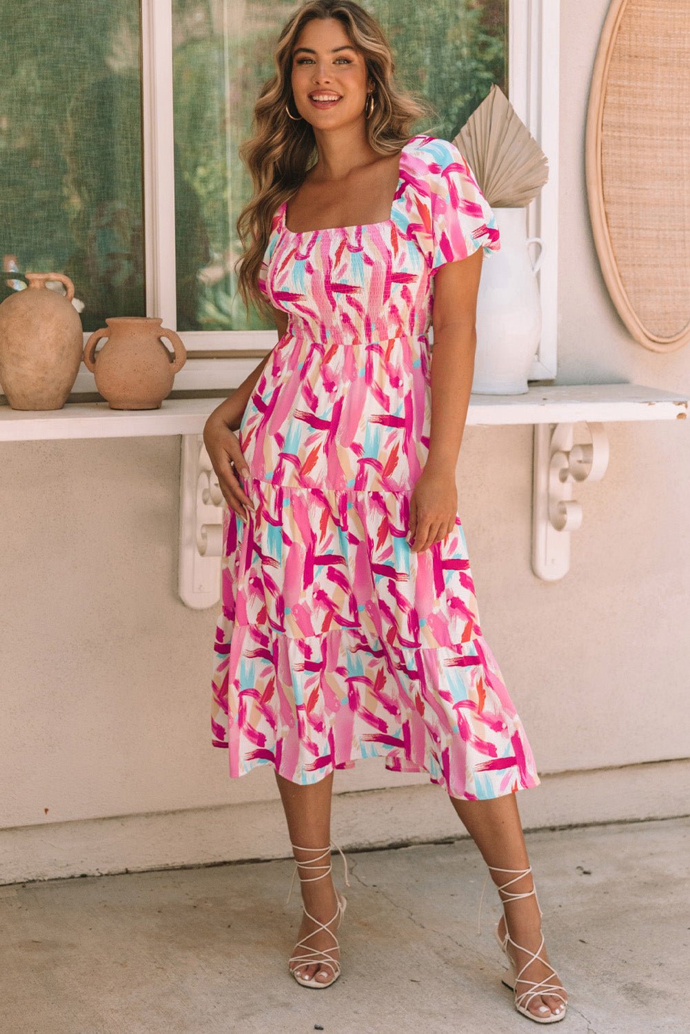 Dalia Smocked Ruffle Tiered Dress – Pink Dresses/Midi Dresses for Shopify Collective (1 view)