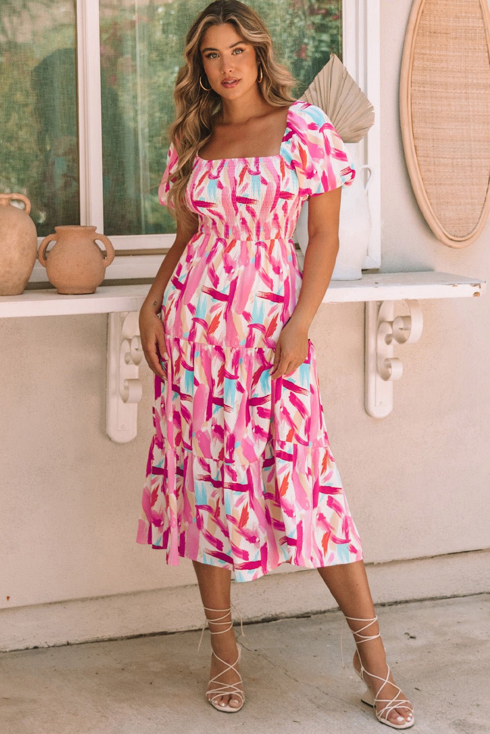 Dalia Smocked Ruffle Tiered Dress – Pink Dresses/Midi Dresses for Shopify Collective (4 view)