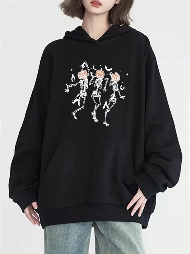 Dancing Skeleton Hoodie – Fun & Fearless Halloween Vibes | Women's Casual Pullover – Black Women's Top for casual fashion (6 view)