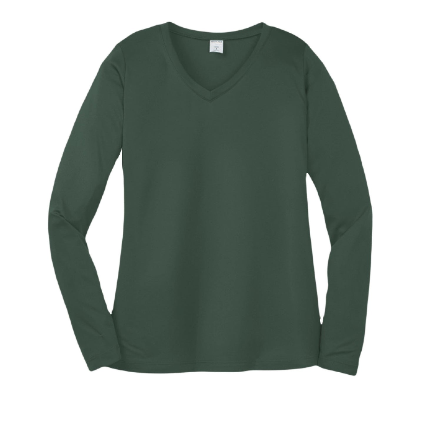 Day of the Dead Puppy – Ladies Long Sleeve Sport - Tek V - Neck Tee – Forest Green T-Shirt for Apparel (8 view)