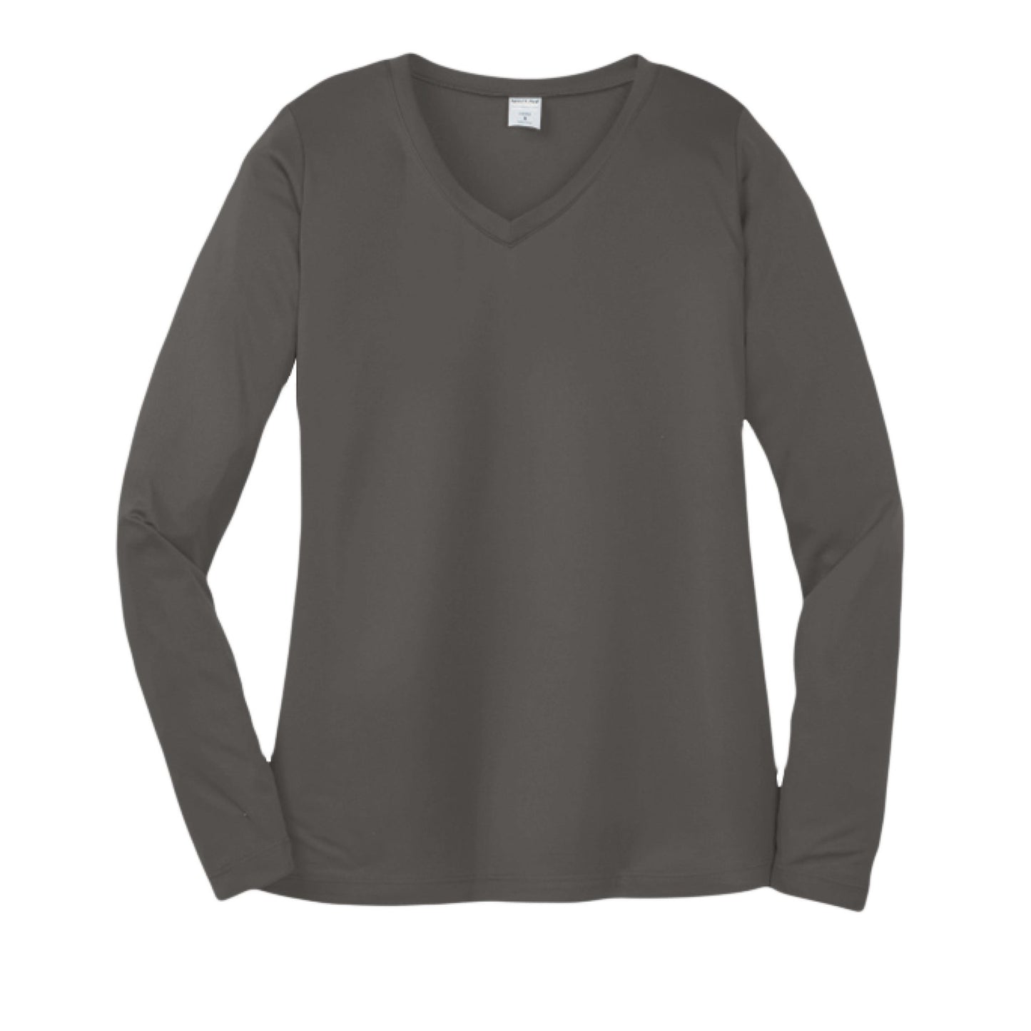 Day of the Dead Puppy – Ladies Long Sleeve Sport - Tek V - Neck Tee – Iron Grey T-Shirt for Apparel (6 view)