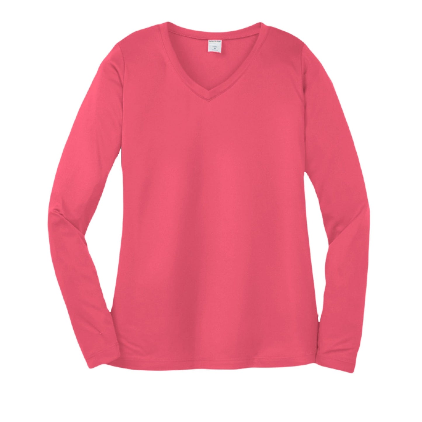 Day of the Dead Puppy – Ladies Long Sleeve Sport - Tek V - Neck Tee – Hot Coral T-Shirt for Apparel (20 view)
