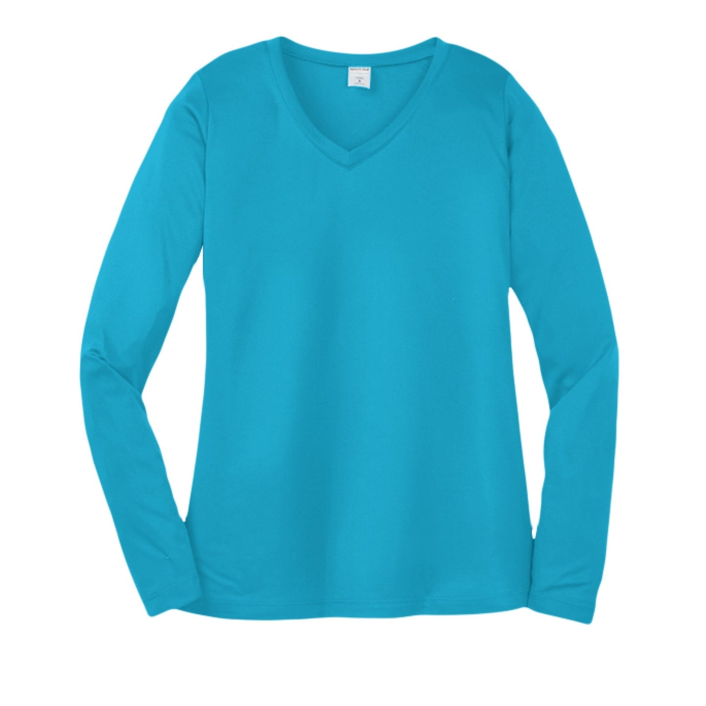 Day of the Dead Puppy – Ladies Long Sleeve Sport - Tek V - Neck Tee – Atomic Blue T-Shirt for Apparel (12 view)