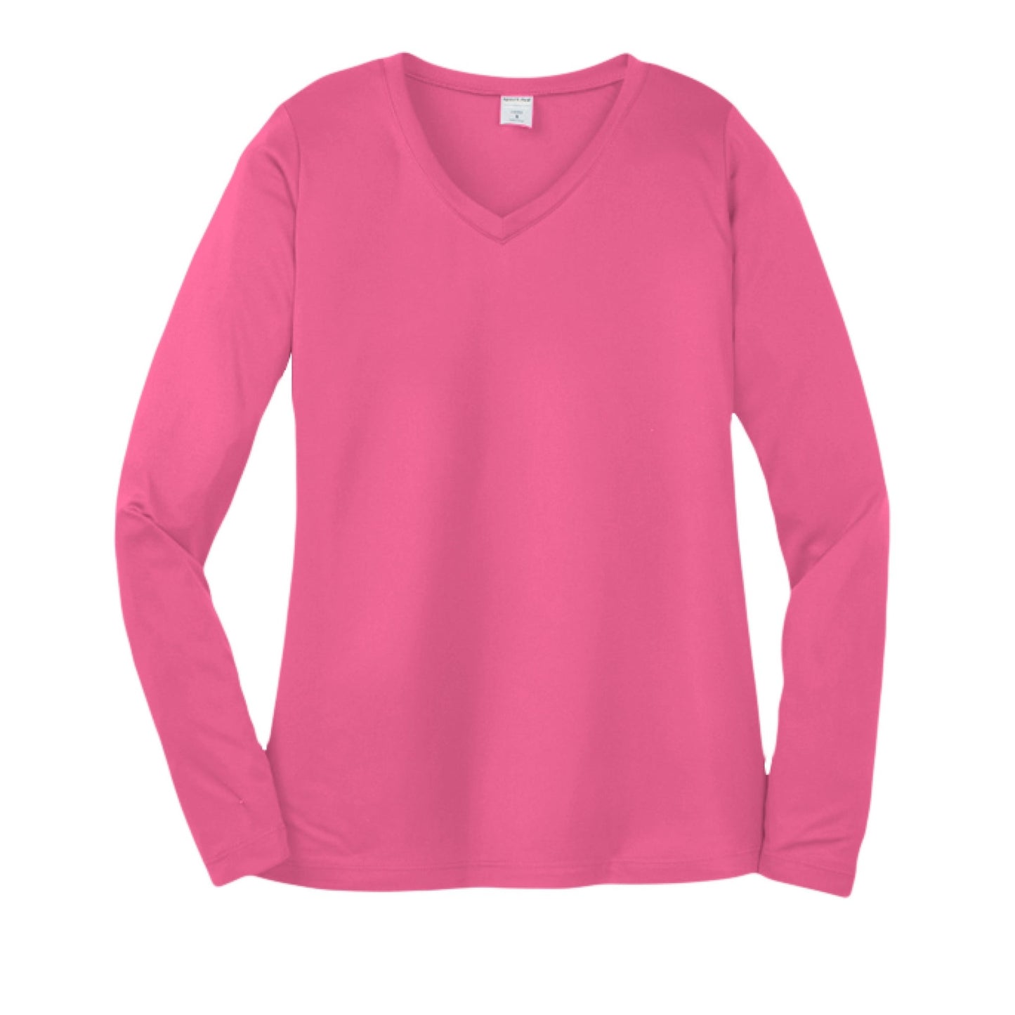 Day of the Dead Puppy – Ladies Long Sleeve Sport - Tek V - Neck Tee – Neon Pink T-Shirt for Apparel (4 view)