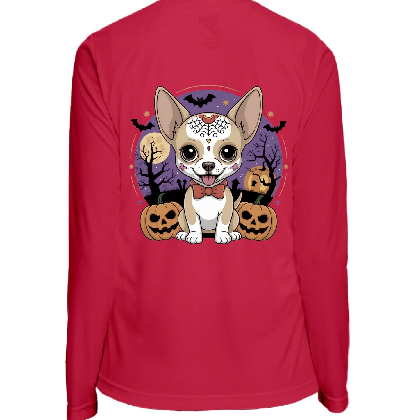 Day of the Dead Puppy – Ladies Zone Performance Quarter - Zip Pullover – SPORT RED Outerwear for Apparel (3 view)