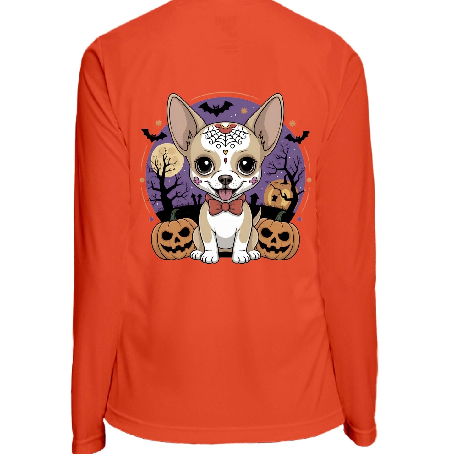 Day of the Dead Puppy – Ladies Zone Performance Quarter - Zip Pullover – SPORT ORANGE Outerwear for Apparel (7 view)
