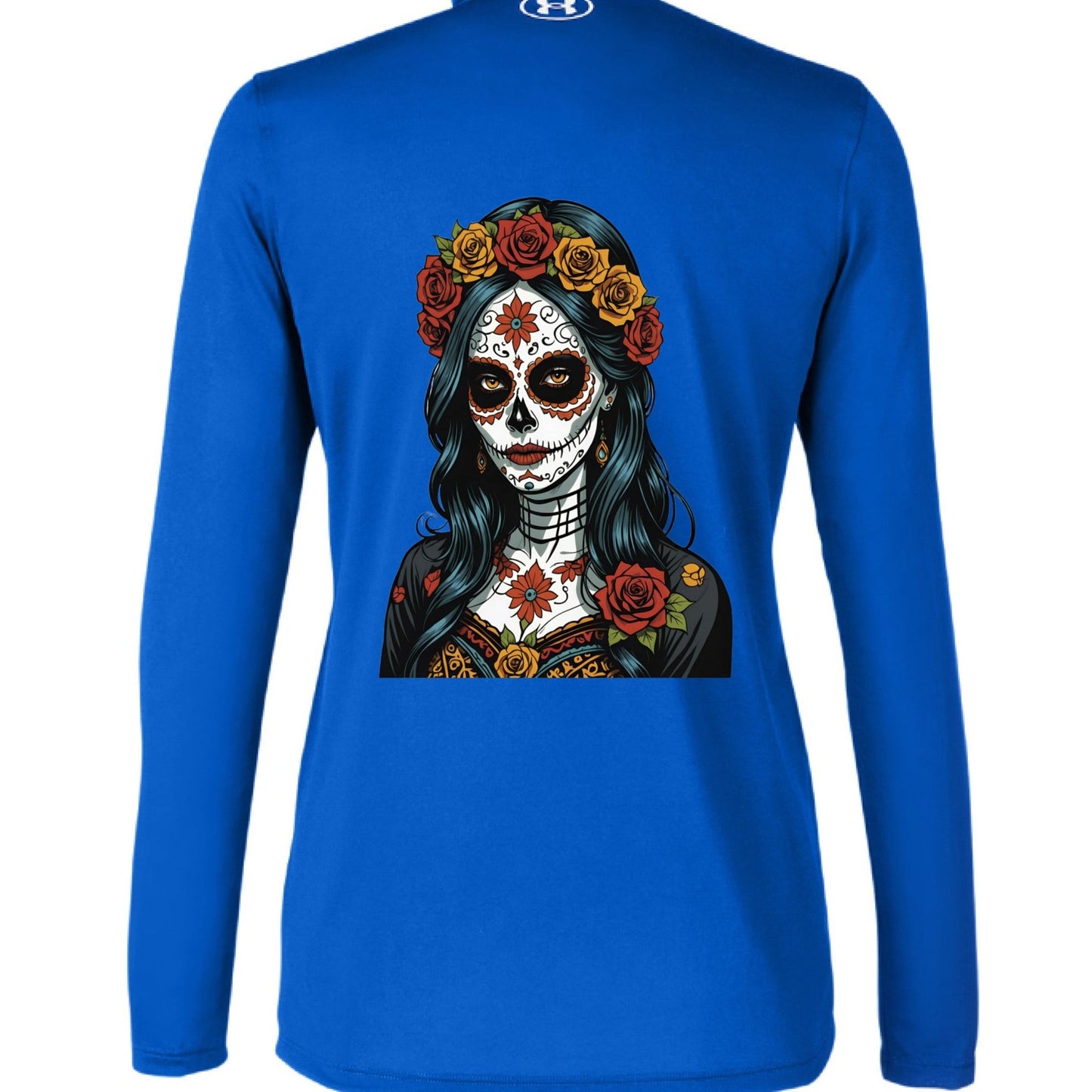 Day of the Dead Woman – Elegant Sugar Skull Art Pullover | RM Outpost Performance Collection – BLACK/ WHITE_001 Outerwear for Apparel (3 view)