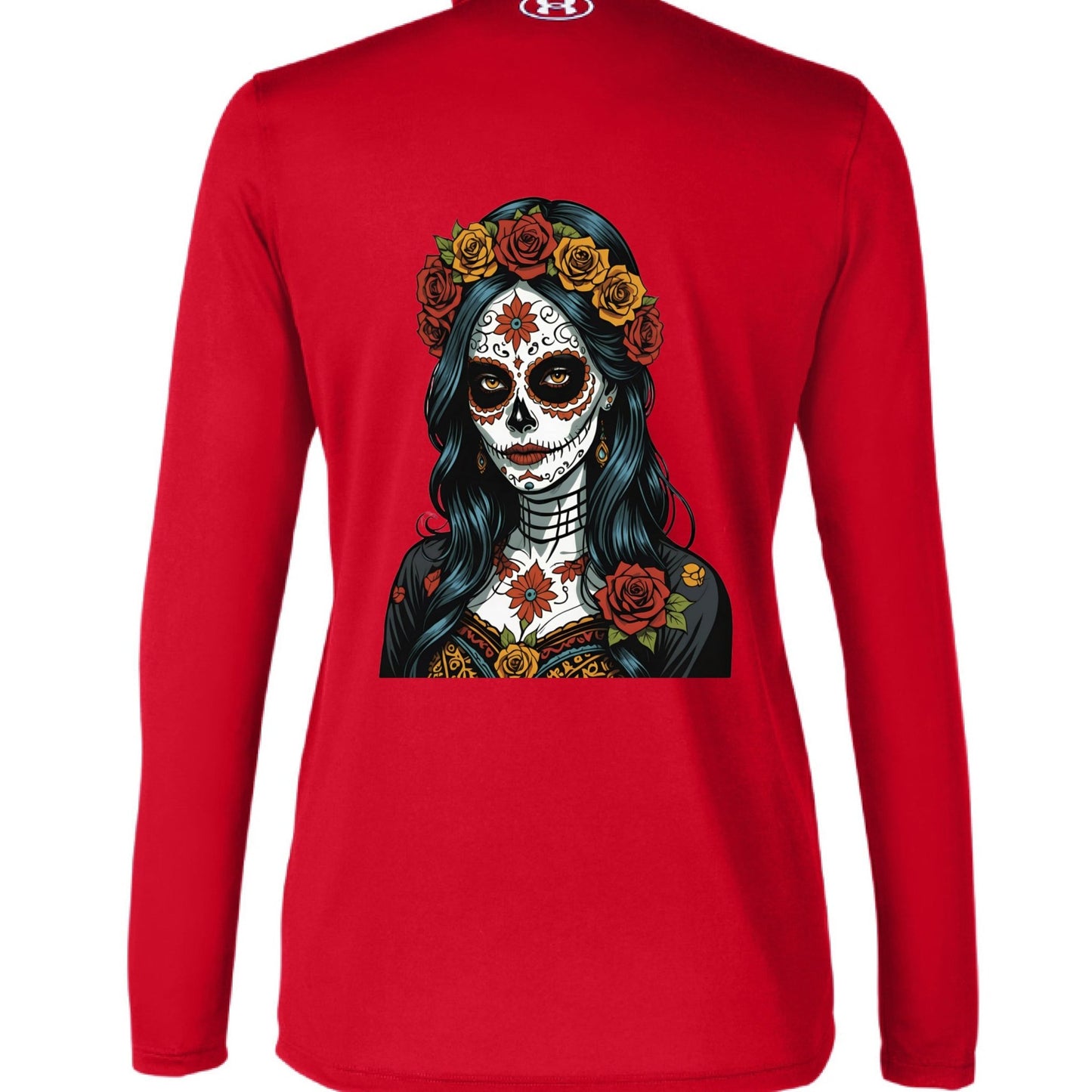Day of the Dead Woman – Elegant Sugar Skull Art Pullover | RM Outpost Performance Collection – ROYAL/ WHITE_400 Outerwear for Apparel (5 view)