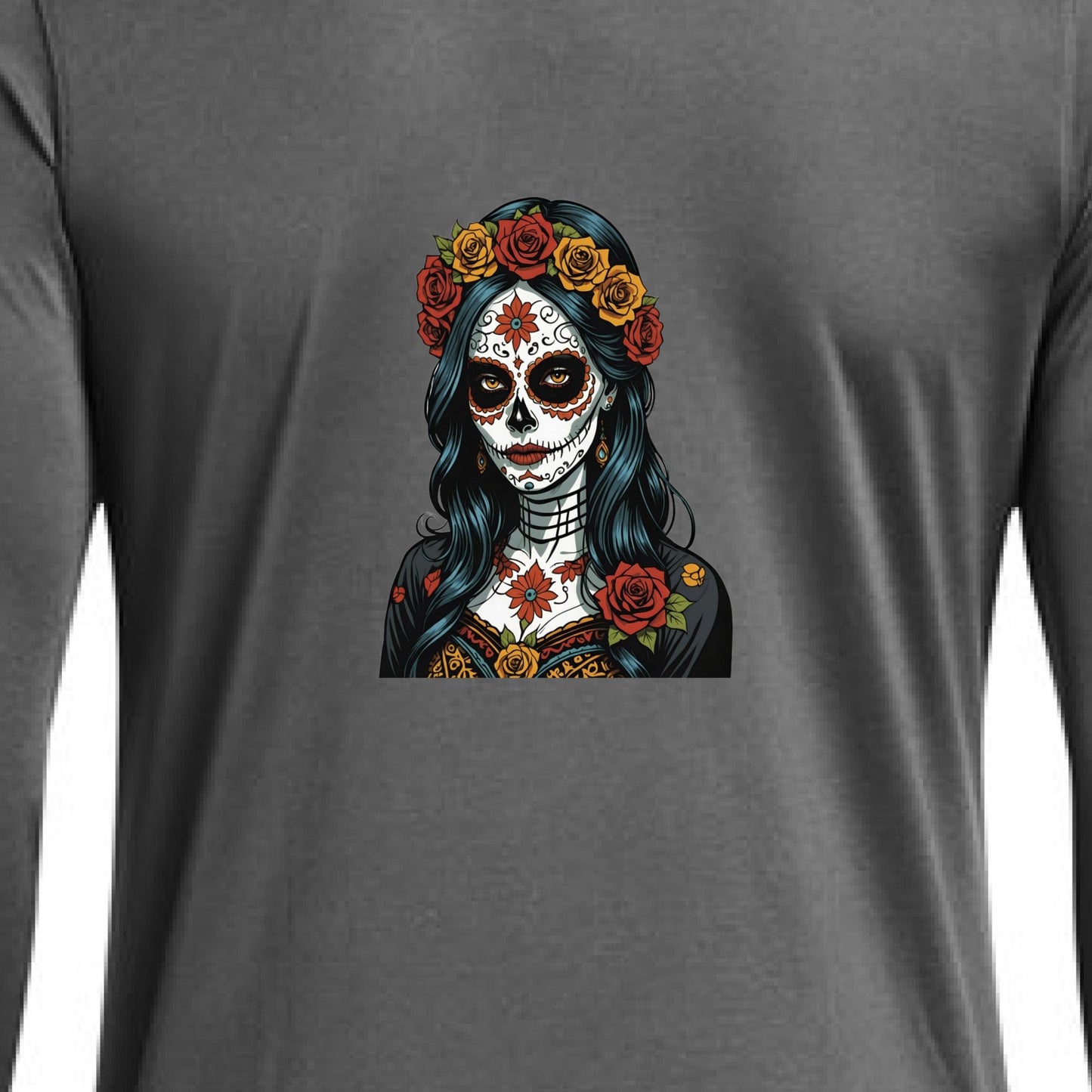 Day of the Dead Woman – Elegant Sugar Skull Art Pullover | RM Outpost Performance Collection – MID NVY/ WHT_410 Outerwear for Apparel (11 view)