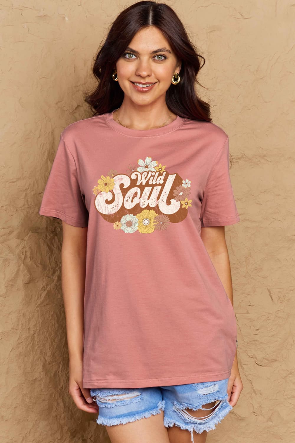 Simply Love Full Size WILD SOUL Graphic Cotton T-Shirt – Dusty Pink T-Shirt for Shopify Collective (3 view)