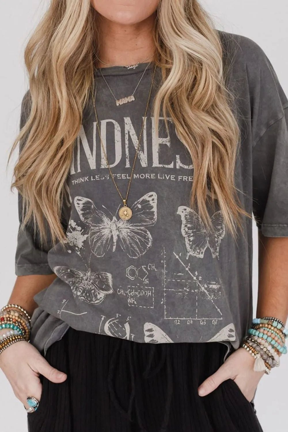 Kindness Butterflies Graphic Mineral Wash Loose Tee – Dark Gray for Shopify Collective (4 view)