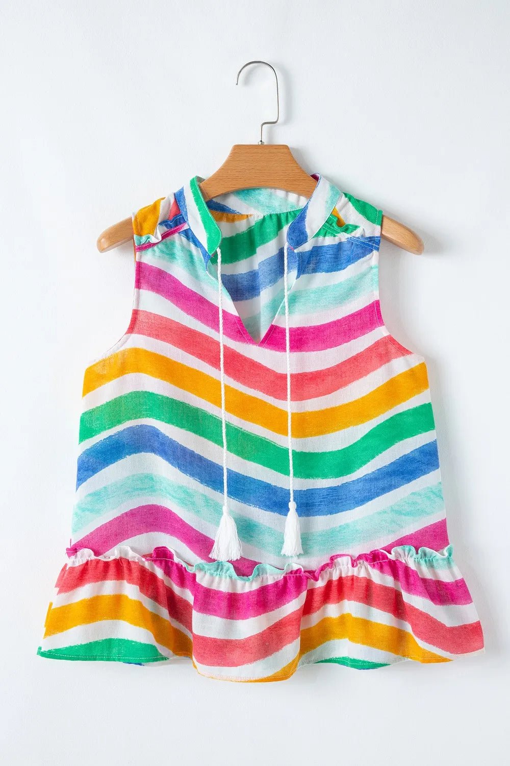 Rainbow Stripes Ruffled Hem Tank Top – Multicolor Tank Top for Shopify Collective (3 view)