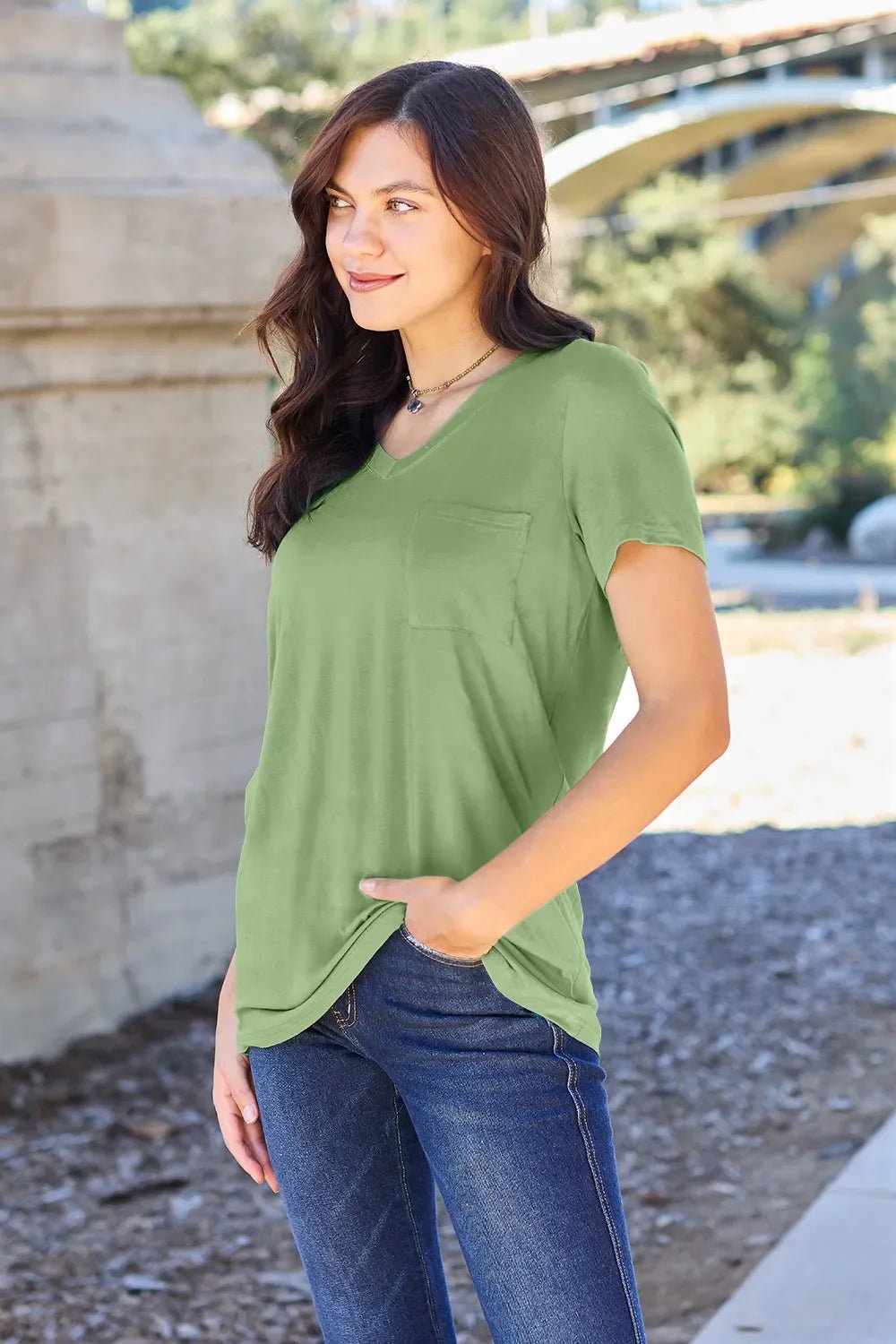 Basic Bae Bamboo Full Size V - Neck Short Sleeve T-Shirt – Matcha Green for Shopify Collective (22 view)