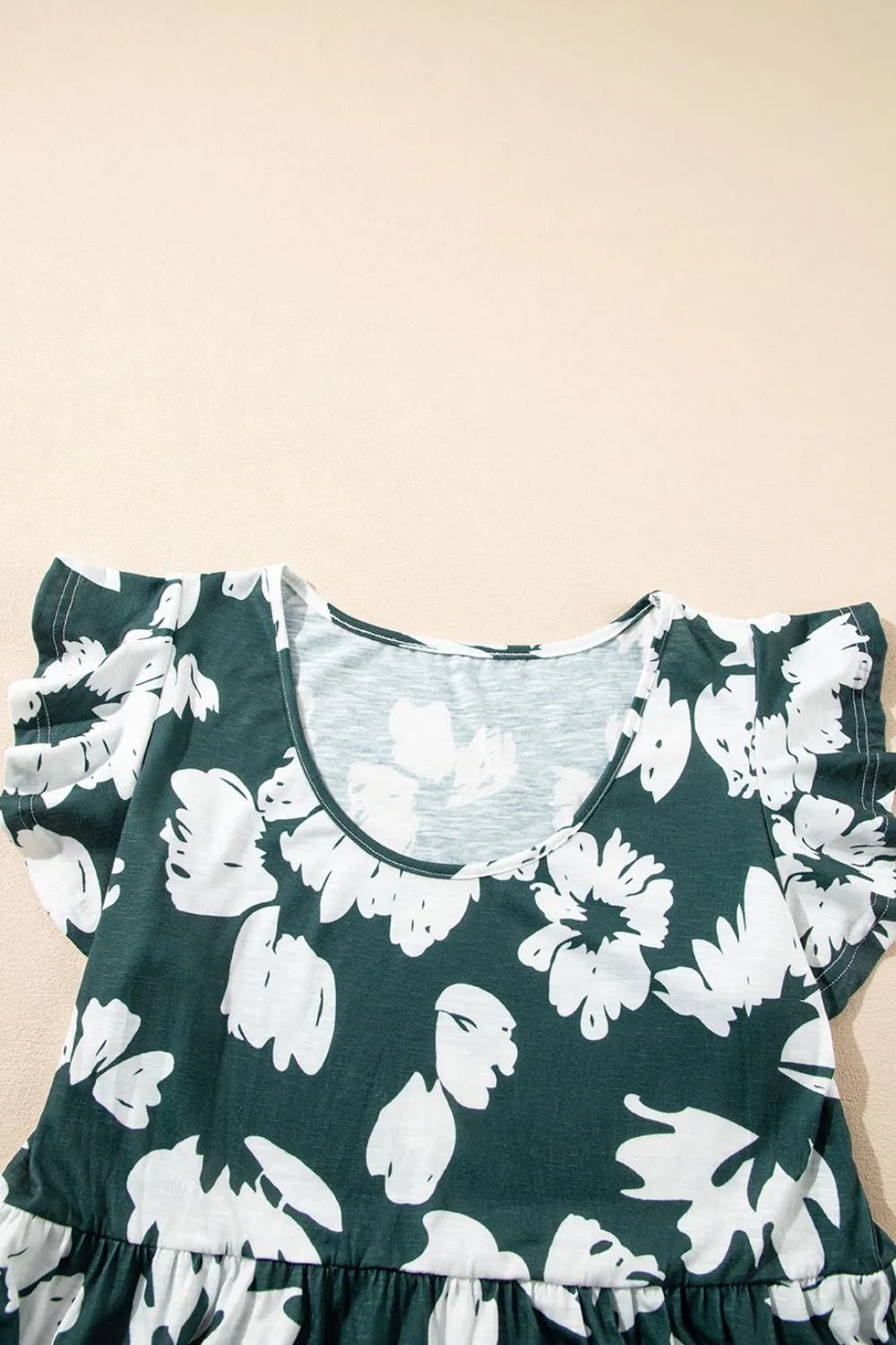 Floral Print Ruffle Sleeve Empire Waist Mini Dress – Dark Green for Shopify Collective (7 view)