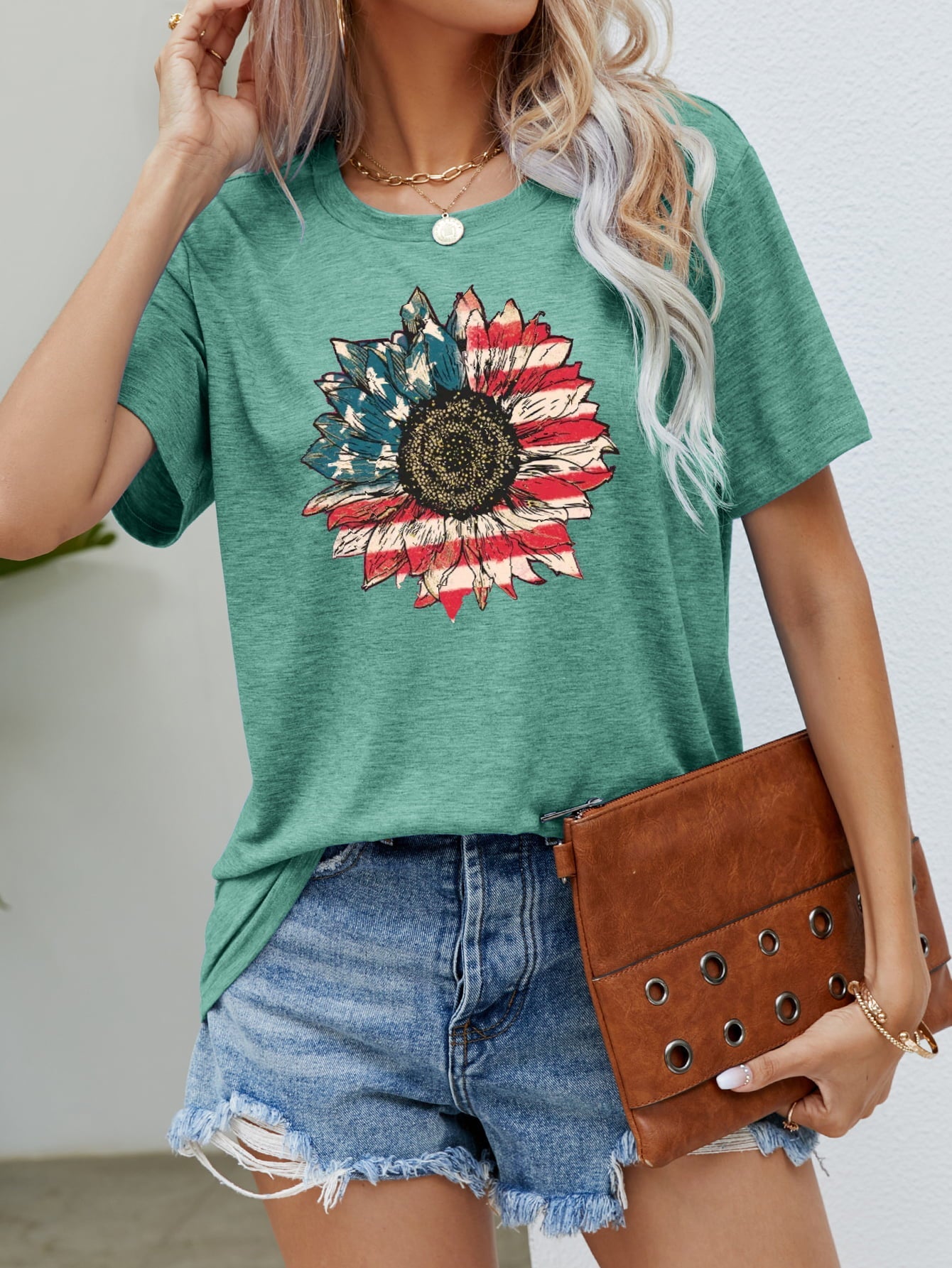 US Flag Flower Graphic Tee – Gum Leaf Women's Top for Shopify Collective (13 view)