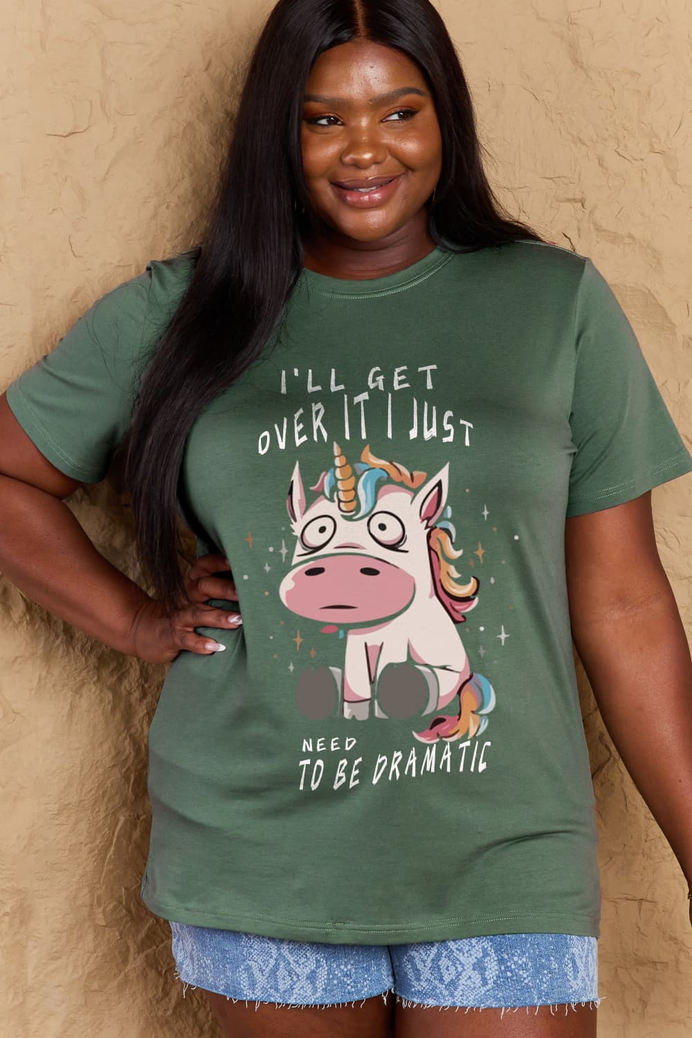 Simply Love Full Size I'LL GET OVER IT I JUST NEED TO BE DRAMATIC Graphic Cotton Tee – Charcoal by Simply Love