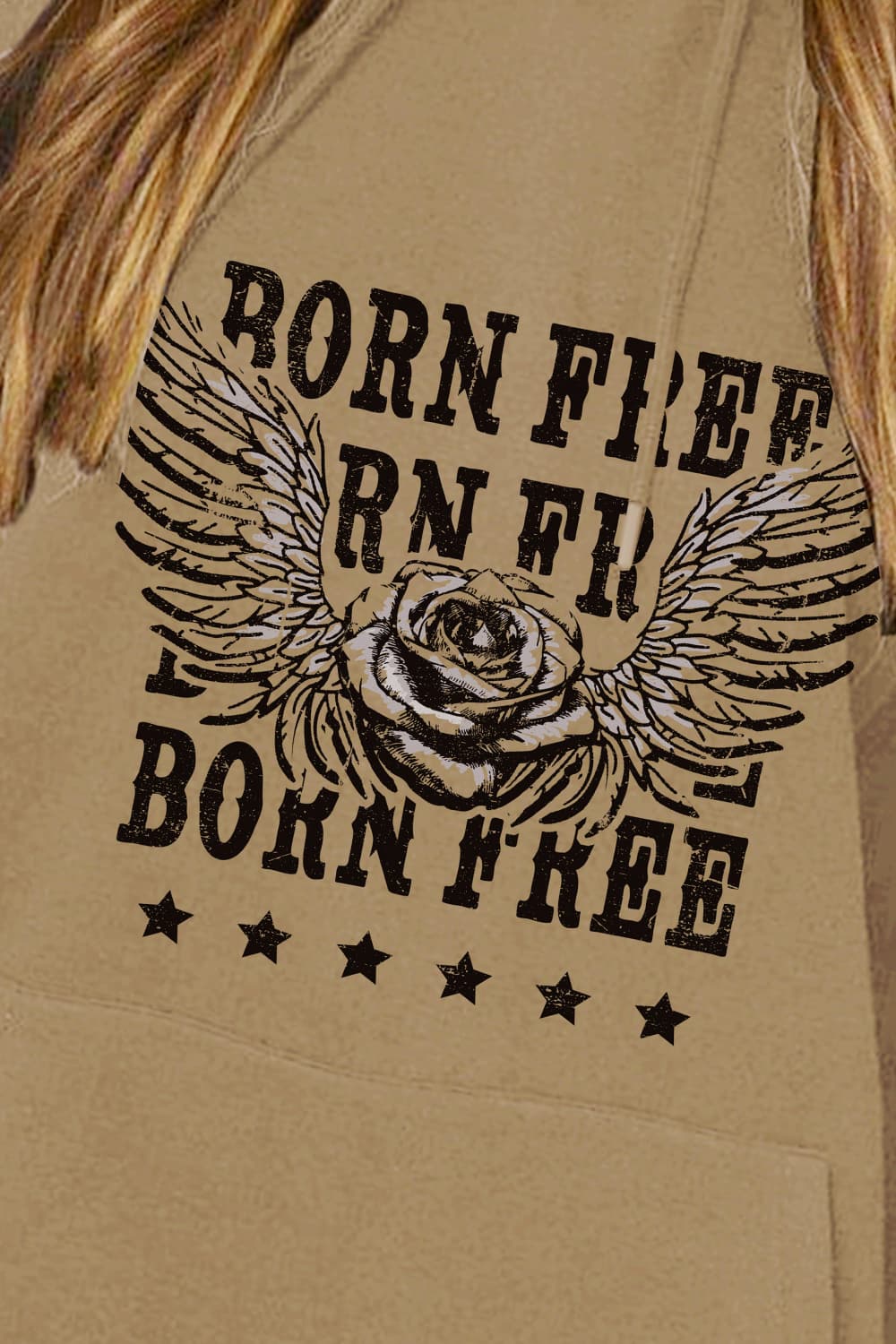 Simply Love Full Size BORN FREE Graphic Hoodie – Taupe Hoodies for Shopify Collective (3 view)
