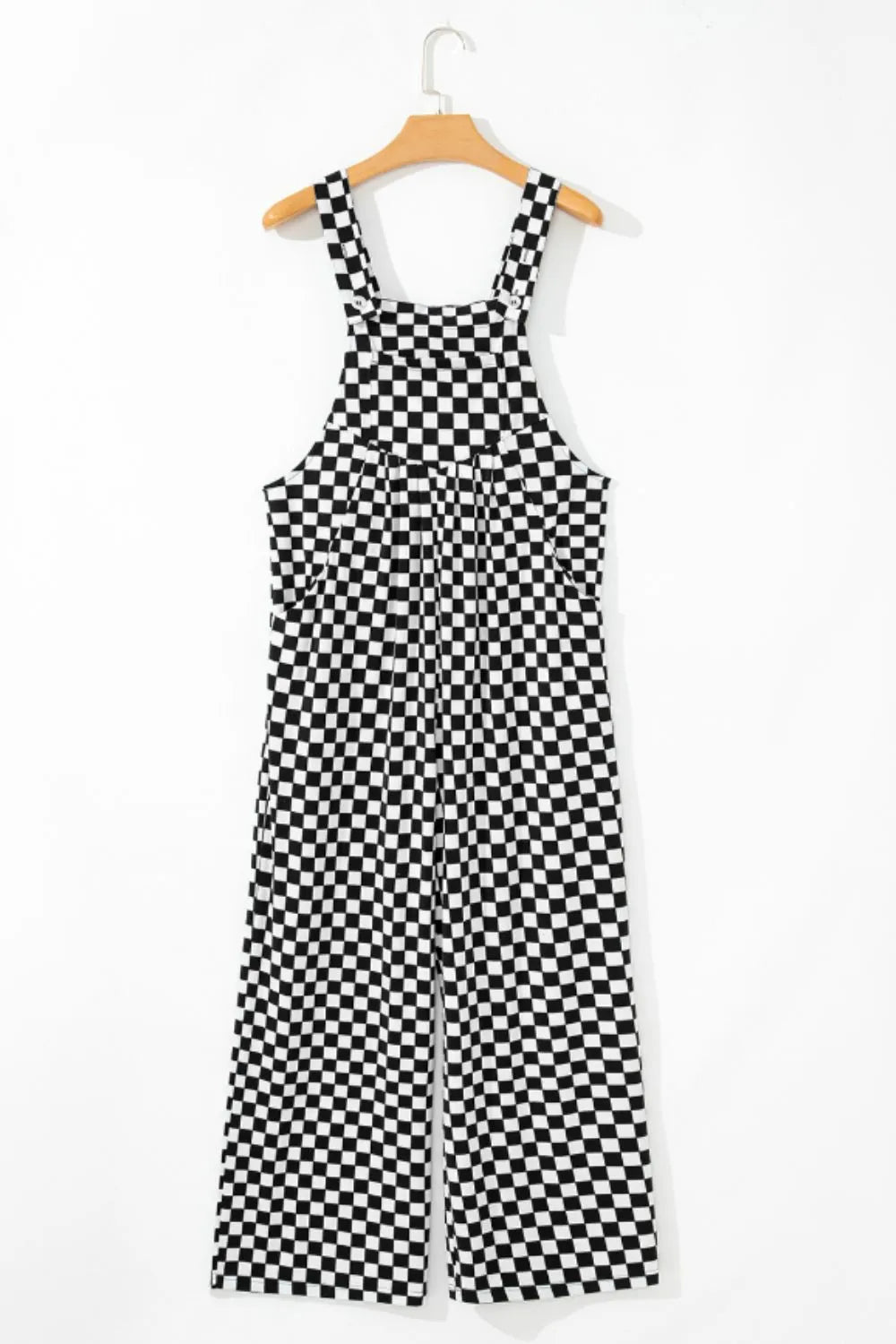 Checkered Print Pocketed Wide Leg Jumpsuit – Black for Shopify Collective (7 view)