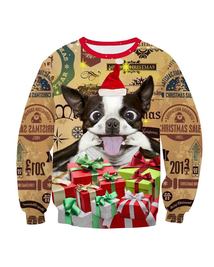 Dog Digital Print Crew Neck – Festive Pet Lovers Pullover | Funny Christmas Sweatshirt – Green A Sweatshirt for Animal Print (3 view)