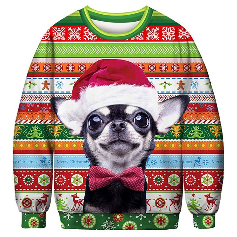 Dog Digital Print Crew Neck – Festive Pet Lovers Pullover | Funny Christmas Sweatshirt – Green A Sweatshirt for Animal Print (8 view)