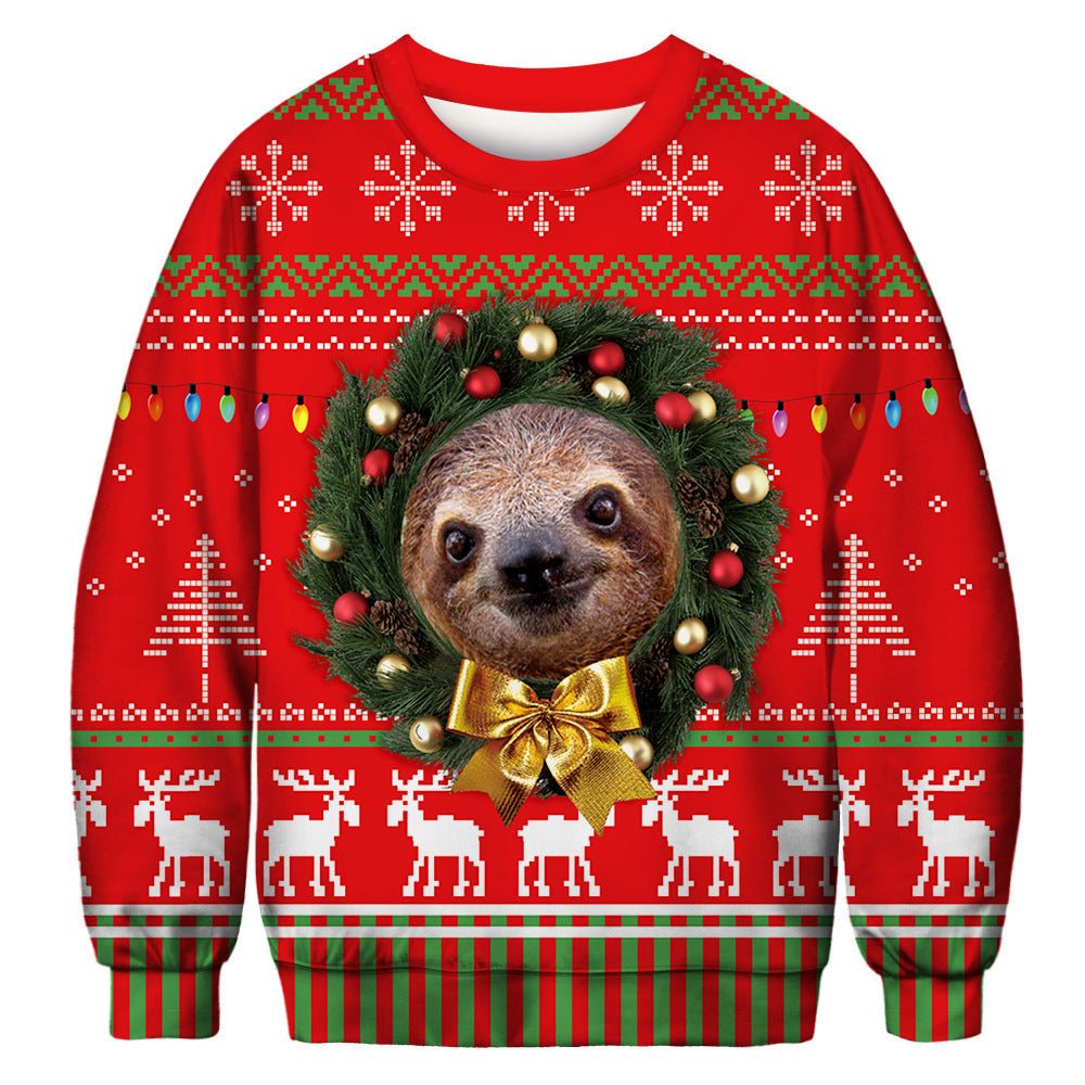 Dog Digital Print Crew Neck – Festive Pet Lovers Pullover | Funny Christmas Sweatshirt – Red Sweatshirt for Animal Print (10 view)