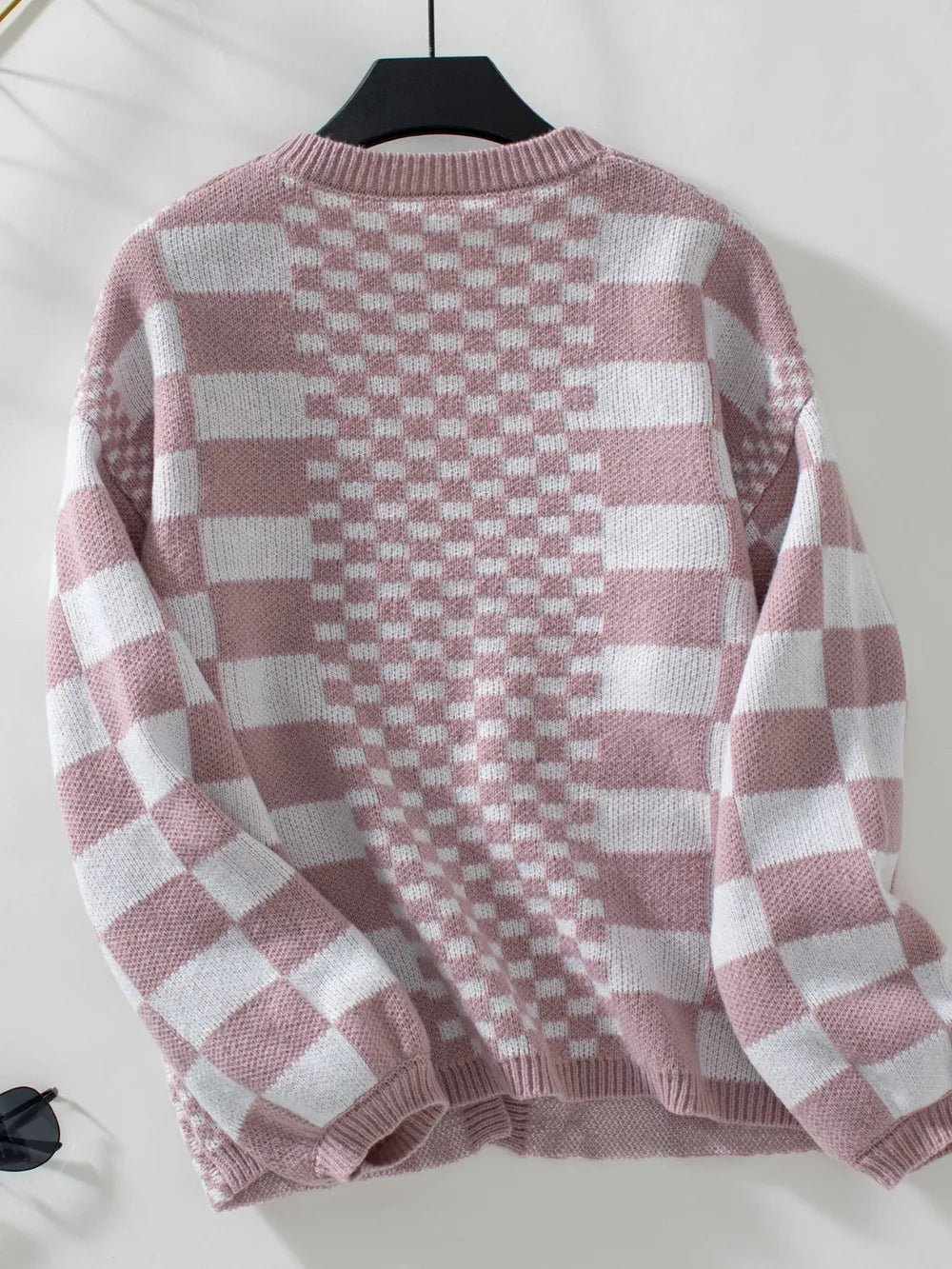 Double Take Checkered Open Front Dropped Shoulder Cardigan – Dusty Pink Sweatshirt by Double Take