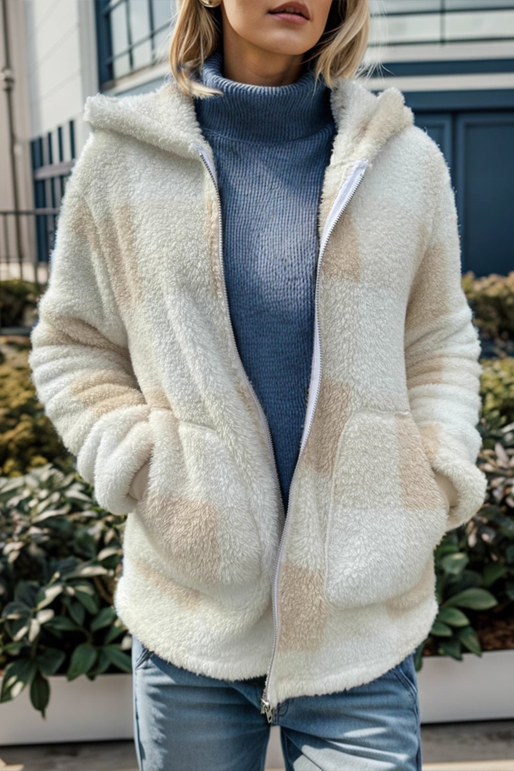 Double Take Full Size Plaid Long Sleeve Hooded Coat – Khaki Jacket by Double Take