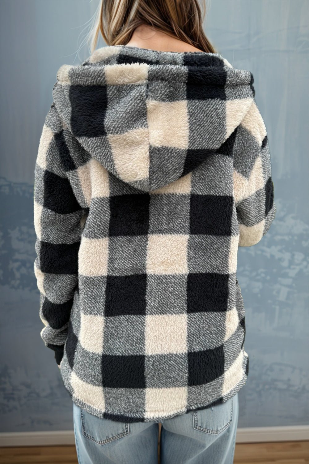 Double Take Full Size Plaid Long Sleeve Hooded Coat – Camel Jacket by Double Take