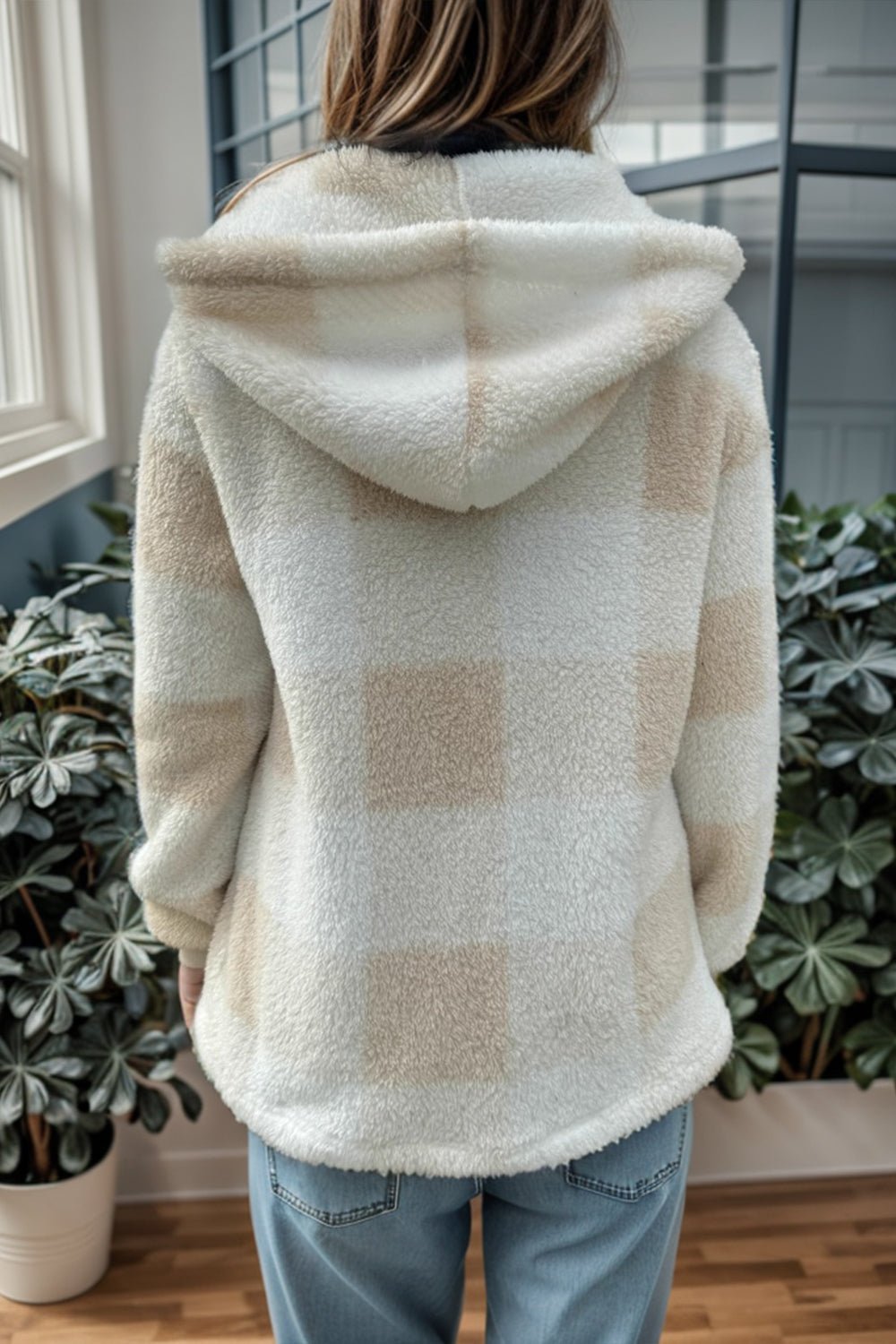Double Take Full Size Plaid Long Sleeve Hooded Coat – Khaki Jacket by Double Take