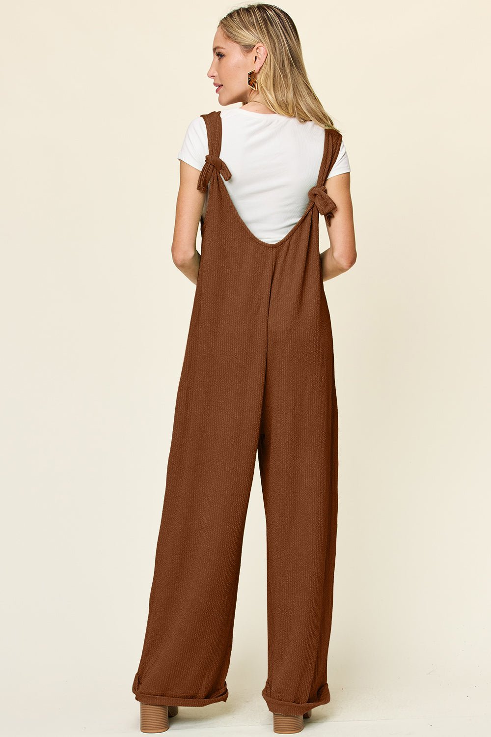 Double Take Full Size Texture Sleeveless Wide Leg Jumpsuit – Caramel Apparel by Double Take