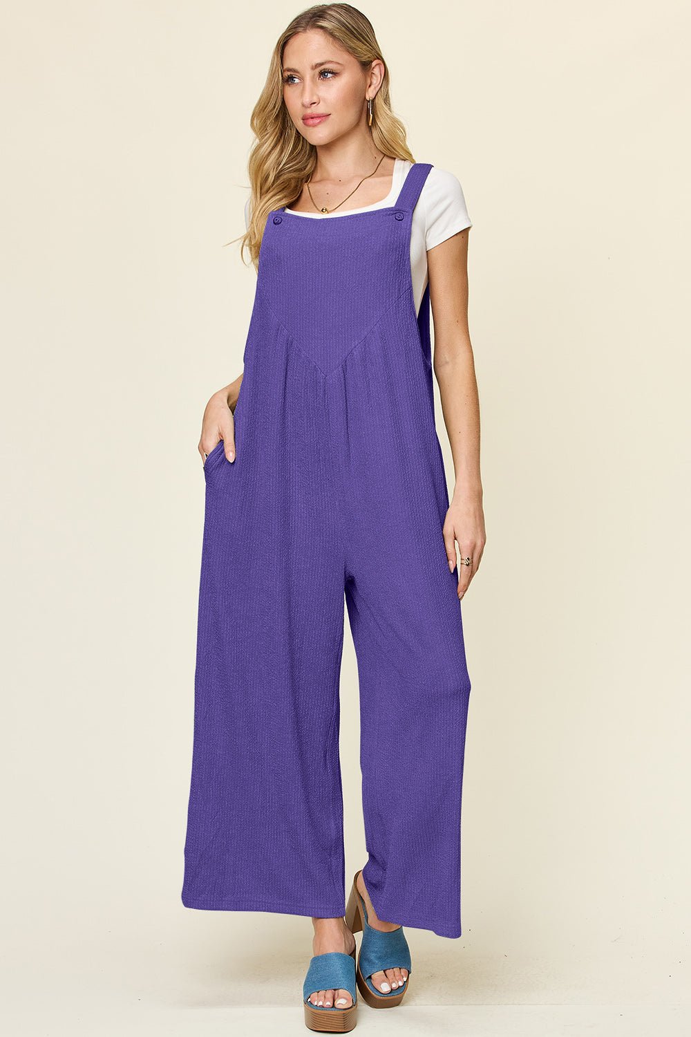 Double Take Full Size Texture Sleeveless Wide Leg Overall – Indigo Apparel by Double Take