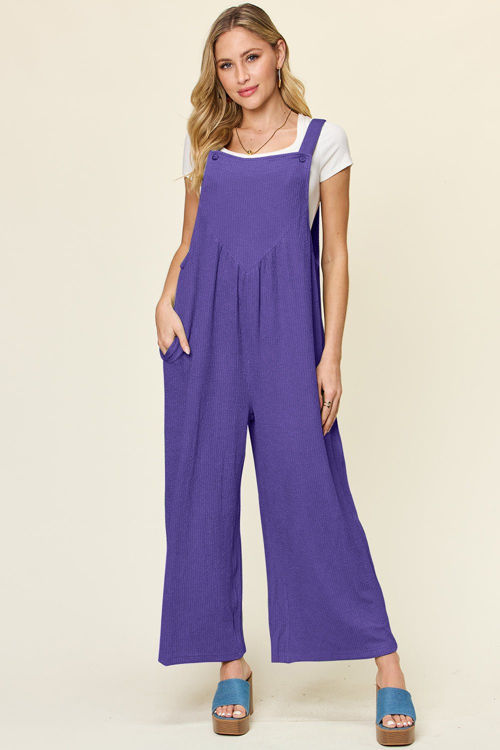 Double Take Full Size Texture Sleeveless Wide Leg Overall – Indigo Apparel by Double Take