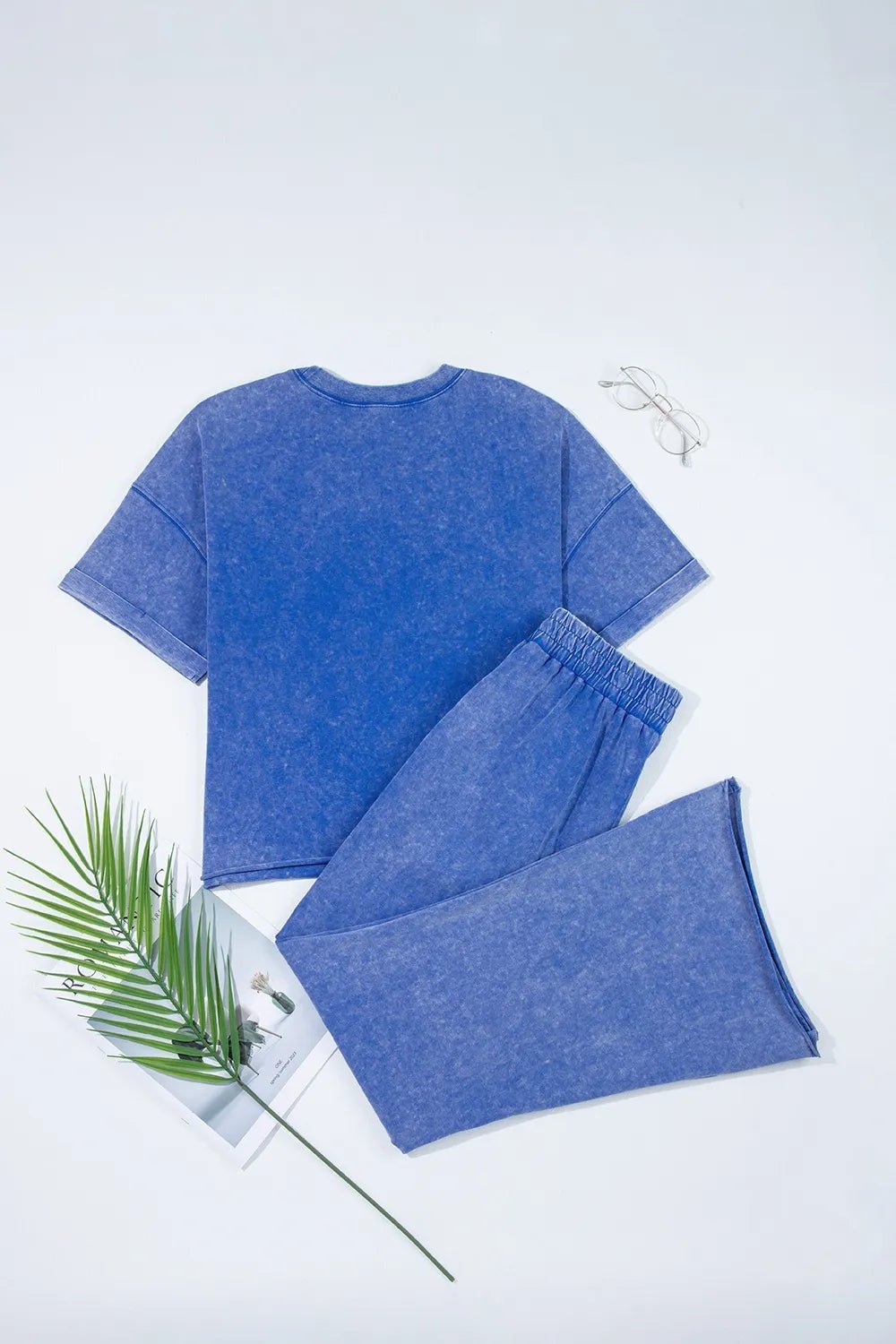 Acid Wash Star Patched Rolled Trim Top and Pants Set – Dusty Blue for Shopify Collective (4 view)