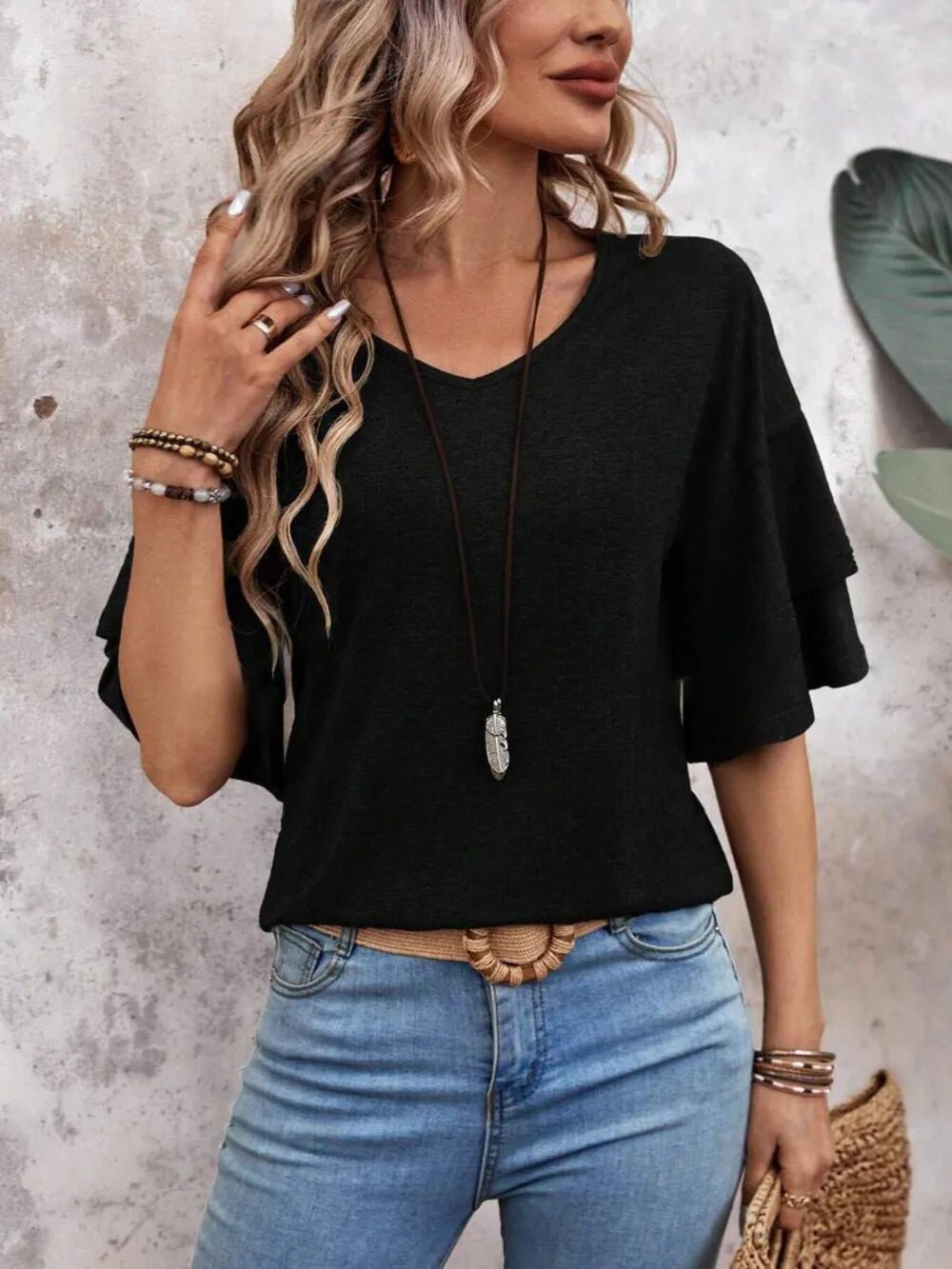 V - Neck Half Sleeve Blouse – Black for Shopify Collective (21 view)