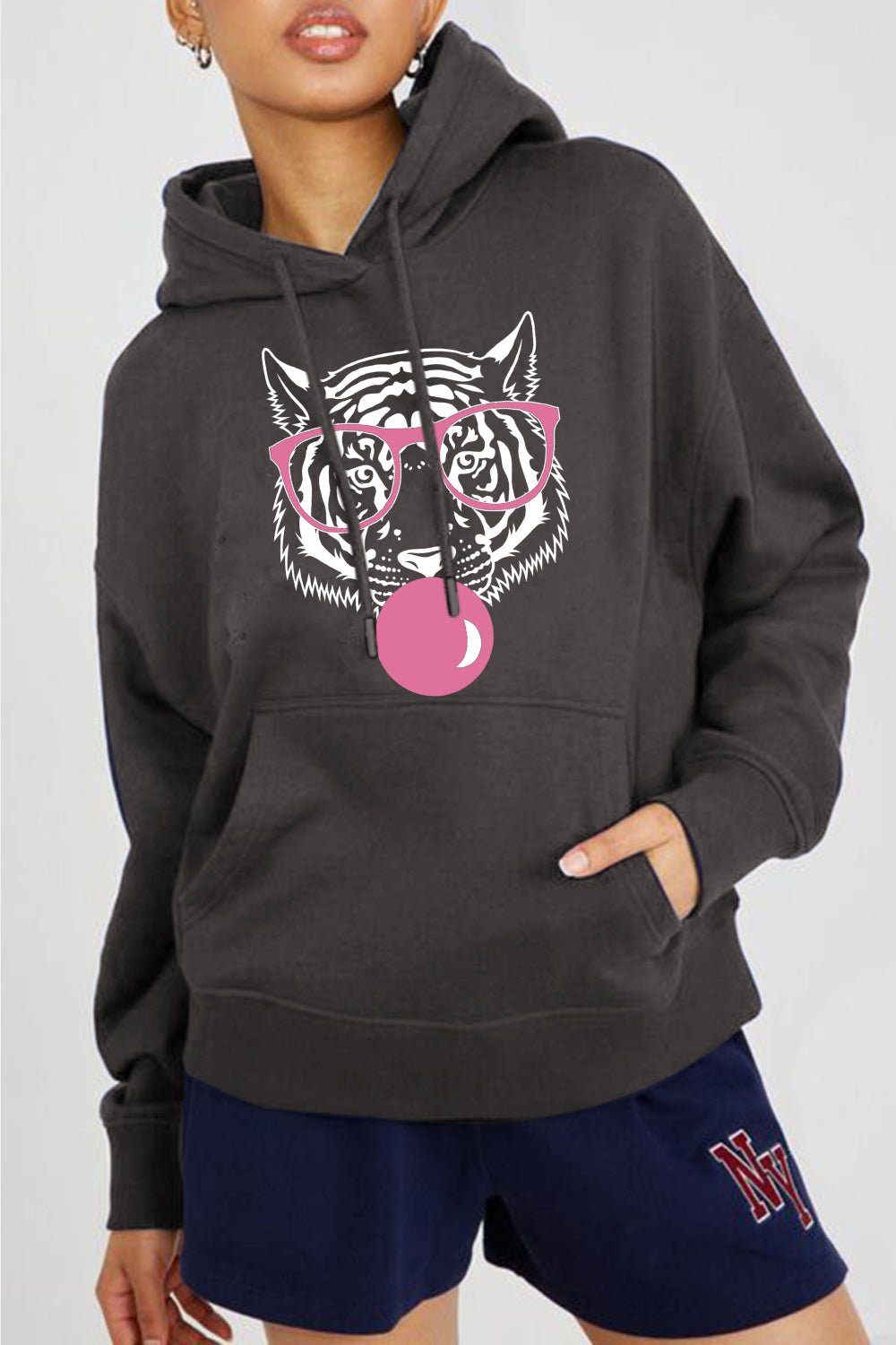 Simply Love Simply Love Full Size Dropped Shoulder Tiger Graphic Hoodie – Charcoal Hoodies for Shopify Collective (3 view)