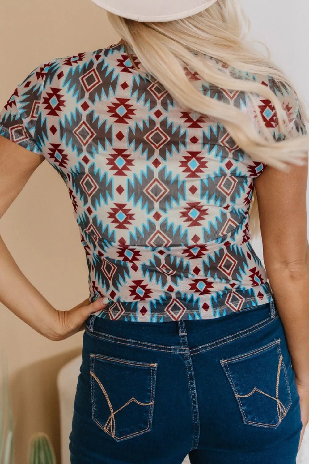 Western Aztec Print Mesh Slim T Shirt – Floral for Shopify Collective (4 view)
