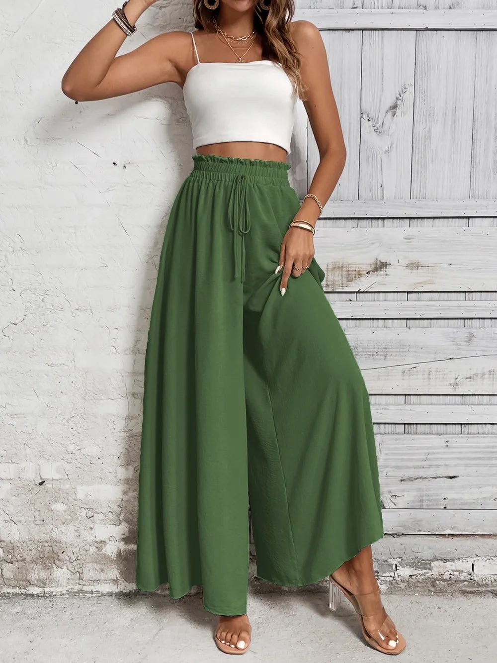 Honey Tied High Waist Wide Leg Pants – Matcha Green for Shopify Collective (17 view)