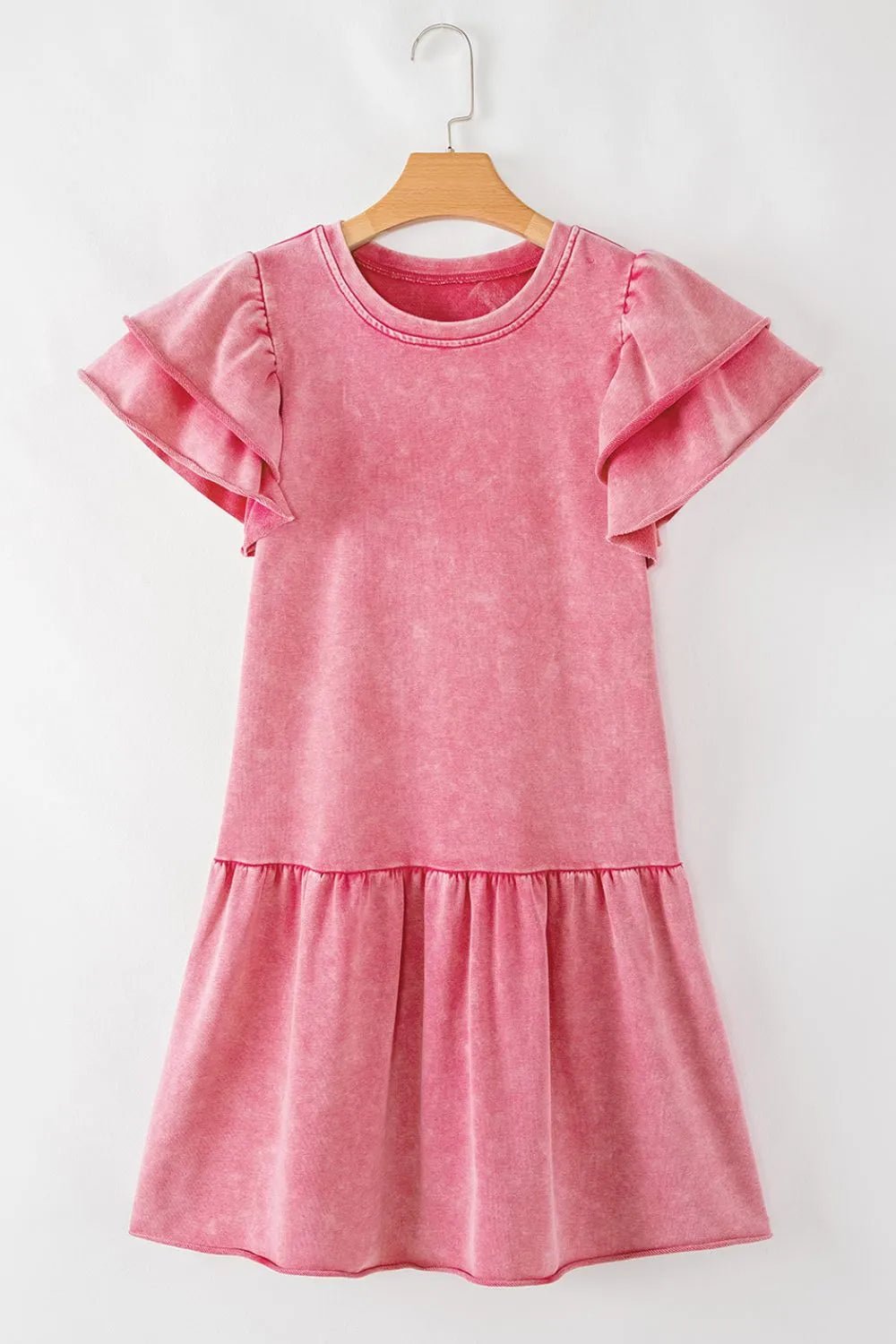 Mineral Wash Raw Edge Ruffle Mini Dress – Dusty Pink by Simply Love