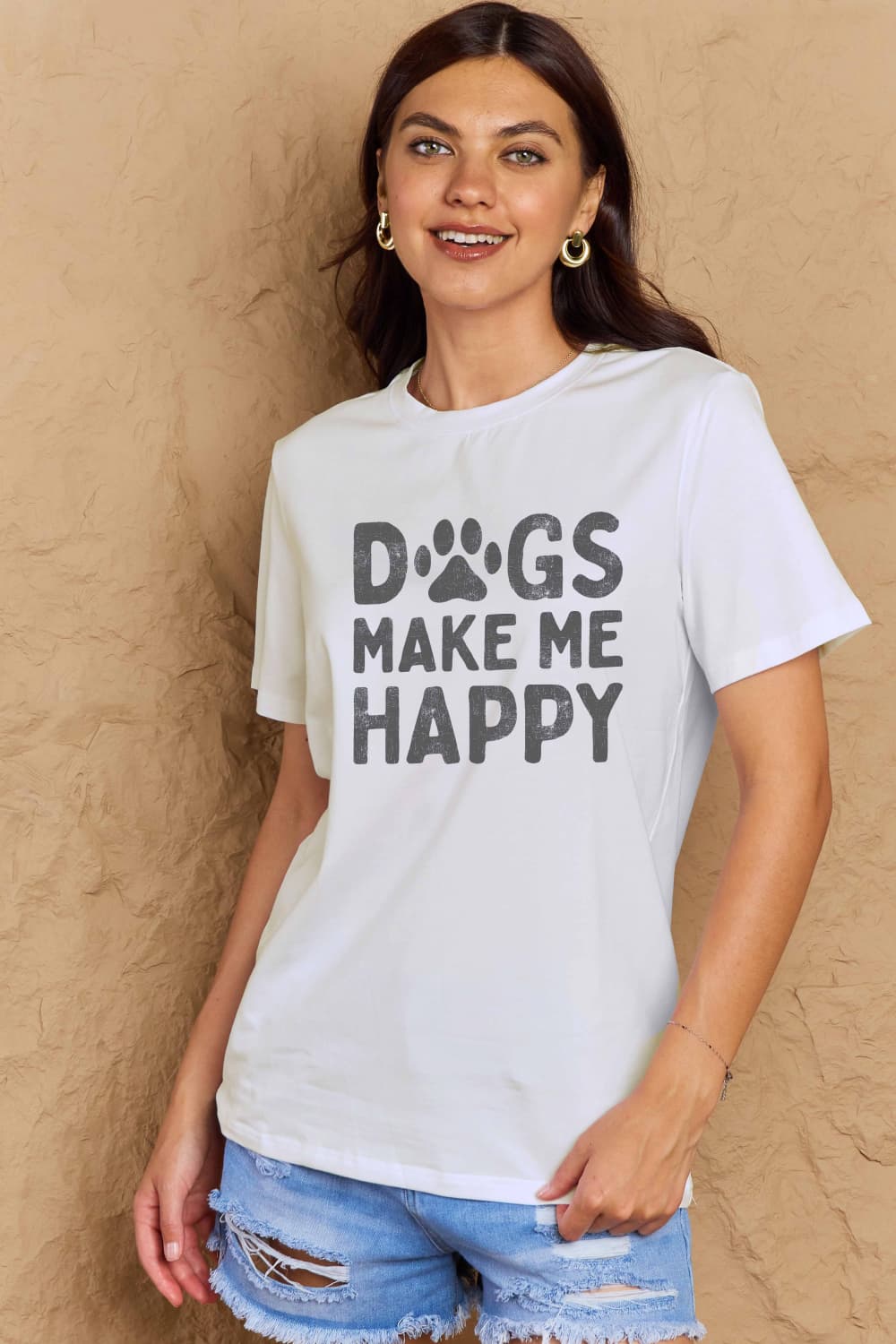 Simply Love Full Size DOGS MAKE ME HAPPY Graphic Cotton T-Shirt – Bleach Women's Top for Shopify Collective (28 view)