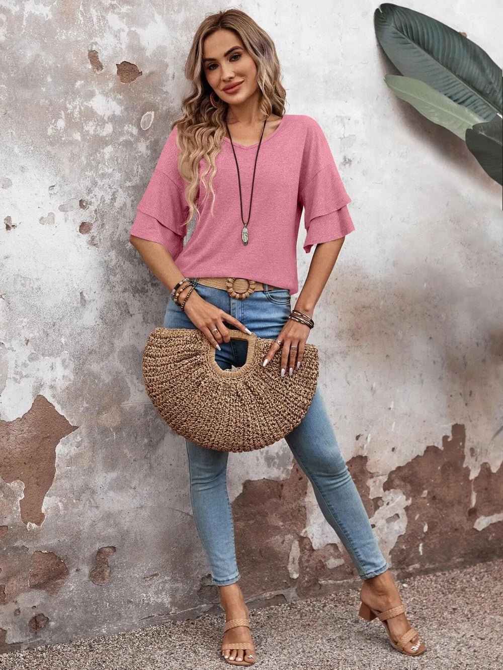 V - Neck Half Sleeve Blouse – Dusty Pink for Shopify Collective (18 view)