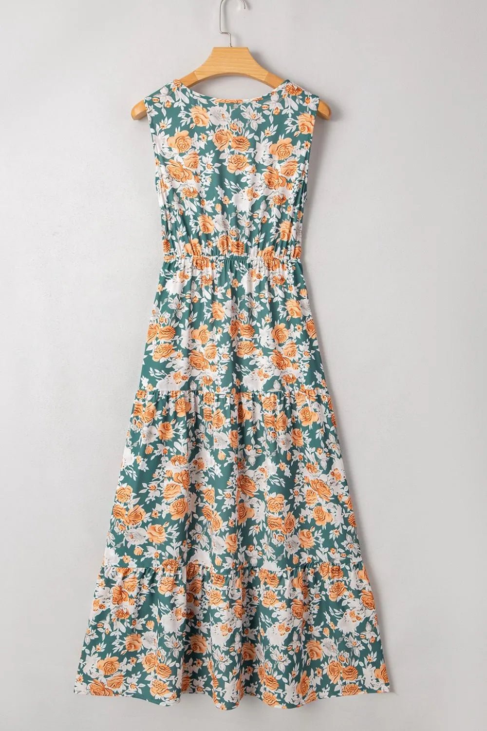 Floral Print Trimmed V Neck Tie Waist Sleeveless Dress – Floral for Shopify Collective (8 view)
