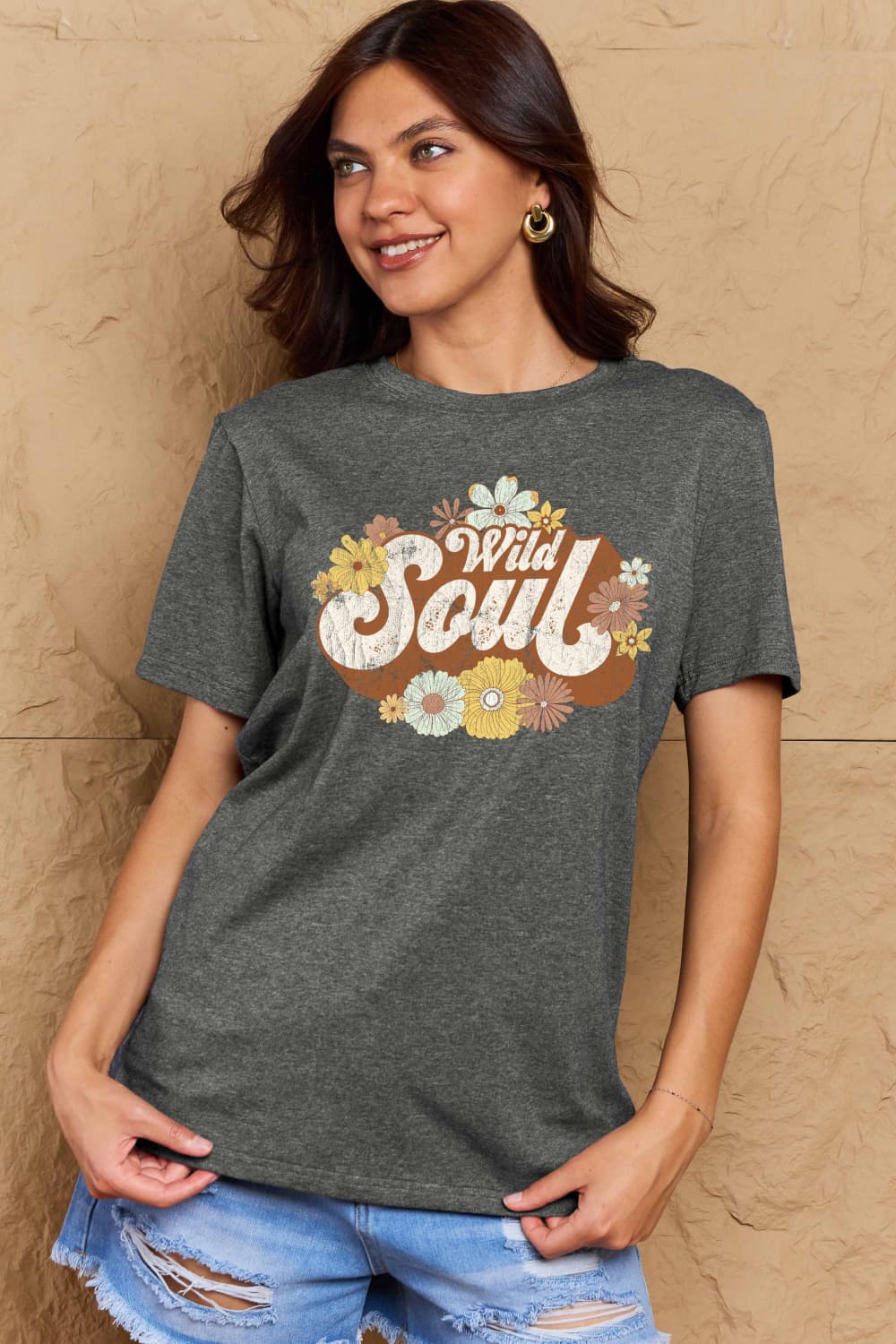 Simply Love Full Size WILD SOUL Graphic Cotton T-Shirt – Charcoal T-Shirt for Shopify Collective (20 view)