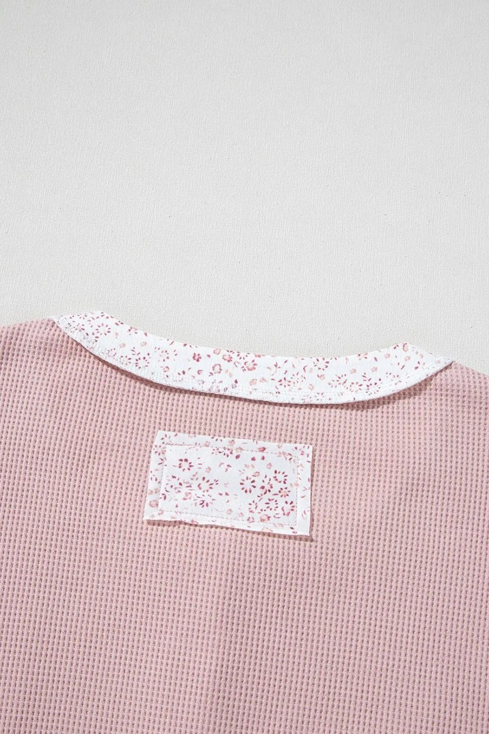 Waffle Floral Patchwork Exposed Seam Detail Short Sleeve Top – Dusty Pink for Shopify Collective (8 view)